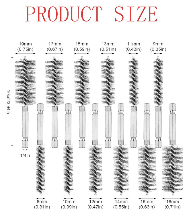 10 Pieces of Wire Brush Drilling Cleaning Brush Set Stainless Steel Hole Cleaning Brush 1/4 – product detail