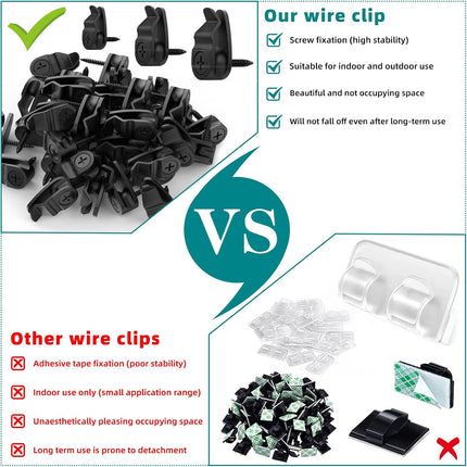 Outdoor String Lights Clips, Weatherproof Cable Hanger Hooks for Hanging Fairy Lights, Holiday Decor - Black, 50 Pack