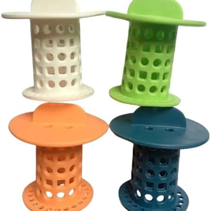 New Handle Bathroom Drain Hair Catcher Bath Stopper Plug Sink Strainer Filter Sewer Dredge Device Shower Hair Stopper (Pack of 4) Green-Blue-White-Orange 1.5 inch to 1.75 inch