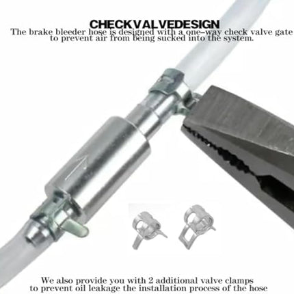 Brake Bleeder Hose One Way Check Valve, Brake Fluid Replacement Kit, Car Brake Bleeder Hose with One Way Check Valve, Universal Brakes Bleeder Tool Cars Accessories for Car Motorbike Bike (2 Set)