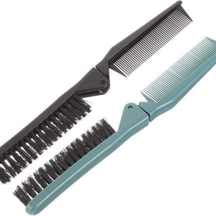 2Pcs Small Double Folding Hair Brush： Hair Styling Salon Brush Comb Folding Comb Double Use Comb for Curly And Straight Hair