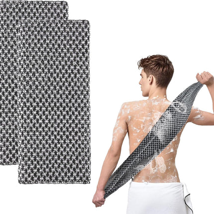 Extra Long Exfoliating Cloth, Deep Cleaning Exfoliating Towel, Reusable Exfoliating Body Scrubber (2 Pcs Black)