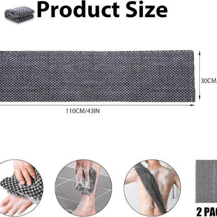 Extra Long Exfoliating Cloth, Deep Cleaning Exfoliating Towel, Reusable Exfoliating Body Scrubber (2 Pcs Black)