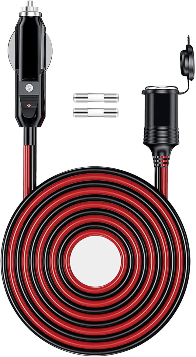 12V/24V 16AWG Heavy Duty Cigarette Lighter Extension Cable 13FT 156W/15A Male Plug to Female