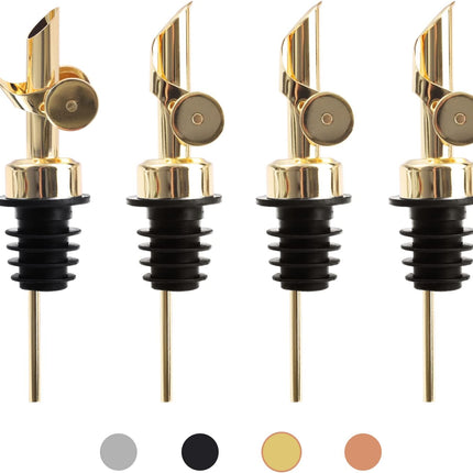 4 PCS Stainless Steel Pourers，Liquor Bottle Pourers Dispenser Spout Cover，Liquor Pour Spout With Cap，Suitable For Olive Oil Dispenser Oil Bottles (Gold)
