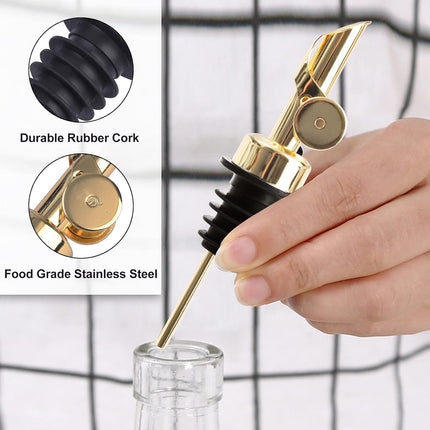 4 PCS Stainless Steel Pourers，Liquor Bottle Pourers Dispenser Spout Cover，Liquor Pour Spout With Cap，Suitable For Olive Oil Dispenser Oil Bottles (Gold)