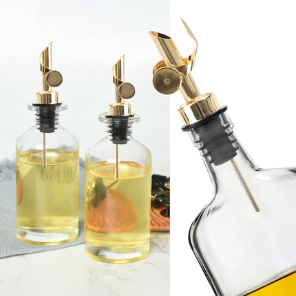 4 PCS Stainless Steel Pourers，Liquor Bottle Pourers Dispenser Spout Cover，Liquor Pour Spout With Cap，Suitable For Olive Oil Dispenser Oil Bottles (Gold)