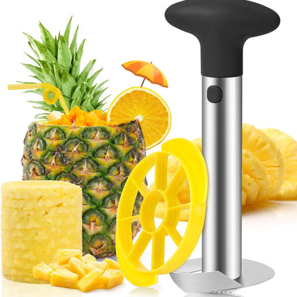 Premium Pineapple Corer and Slicer Tool - Pineapple Cutter with Sharp Serrated Tips - Easy to Use & Clean - Stainless Steel Core Remover for Pineapple - Slice and Core Fruits with Ease(Black)