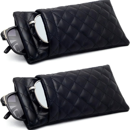 2 Pcs Double Glasses Case, PU Leather Double Eyeglass Case Large Squeeze Top Portable Sunglass Case For Women Men