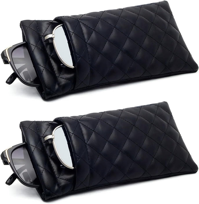2 Pcs Double Glasses Case PU Leather Double Eyeglass Case Large Squeeze Top Portable Sunglass Case For