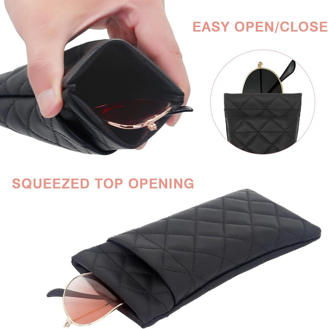 2 Pcs Double Glasses Case PU Leather Double Eyeglass Case Large Squeeze Top Portable Sunglass Case For – product detail