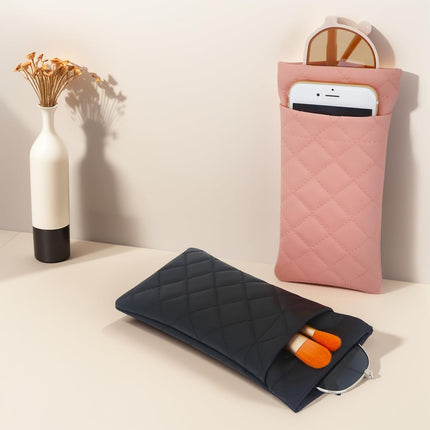 2 Pcs Double Glasses Case, PU Leather Double Eyeglass Case Large Squeeze Top Portable Sunglass Case For Women Men