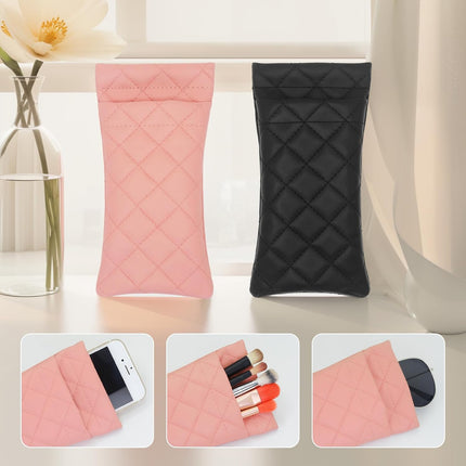 2 Pcs Double Glasses Case, PU Leather Double Eyeglass Case Large Squeeze Top Portable Sunglass Case For Women Men