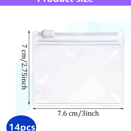 14 Pcs Zippered Pill Pouch Bags, Slide Lock Clear Plastic Mini Bags，Small Objects - Self-Sealing, Reusable, Travel-Friendly