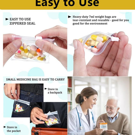 14 Pcs Zippered Pill Pouch Bags, Slide Lock Clear Plastic Mini Bags，Small Objects - Self-Sealing, Reusable, Travel-Friendly