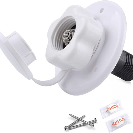 RV City Water Inlet with Check Valve, 1/2 inch BSP and G1/2 Thread RV Water Hose Connector with Dust Plug for RV Camper Trailer Marine RV City Water Connector