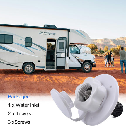 RV City Water Inlet with Check Valve, 1/2 inch BSP and G1/2 Thread RV Water Hose Connector with Dust Plug for RV Camper Trailer Marine RV City Water Connector