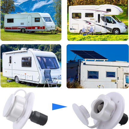 RV City Water Inlet with Check Valve, 1/2 inch BSP and G1/2 Thread RV Water Hose Connector with Dust Plug for RV Camper Trailer Marine RV City Water Connector