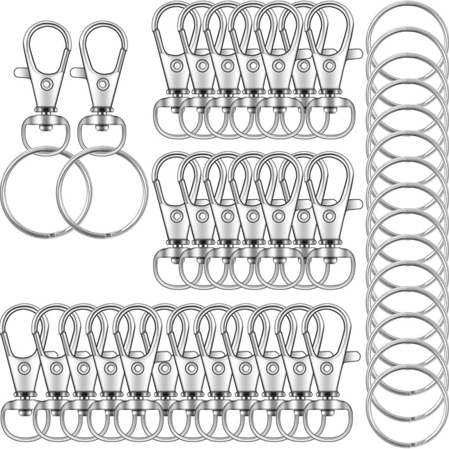 104PCS Swivel Lanyard snap Hook with Key Rings (Silver, 1.2inch(32mm))