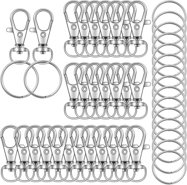 104PCS Swivel Lanyard snap Hook with Key Rings (Silver 1.2inch(32mm)) V1259-DP01-A-3840