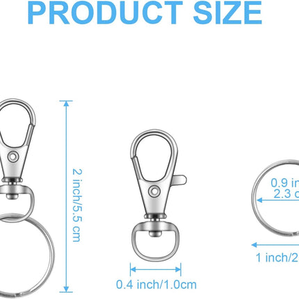 104PCS Swivel Lanyard snap Hook with Key Rings (Silver, 1.2inch(32mm))