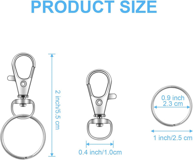 104PCS Swivel Lanyard snap Hook with Key Rings (Silver 1.2inch(32mm)) – product detail