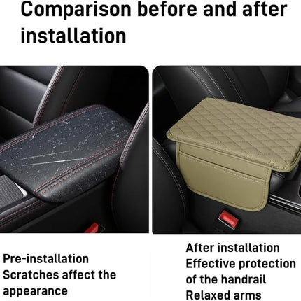 Thin Car Center Console Cover,Leather+Memory Foam Car Armrest Cover with 2 Storage Bags,Universal Car Storage Organizer Car Accessories Interior for Most Cars Trucks SUVs (Black)