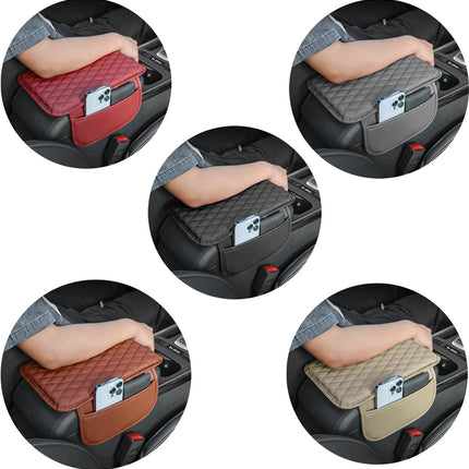 Thin Car Center Console Cover,Leather+Memory Foam Car Armrest Cover with 2 Storage Bags,Universal Car Storage Organizer Car Accessories Interior for Most Cars Trucks SUVs (Black)