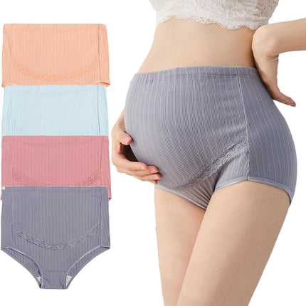 Maternity Cotton Underwear High Waist Adjustable Pregnancy Seamless Soft Hipster Panties Over Bump 4-Pack