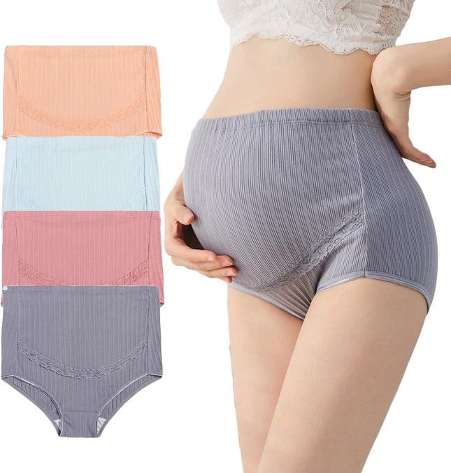 Maternity Cotton Underwear High Waist Adjustable Pregnancy Seamless Soft Hipster Panties Over Bump 4-Pack