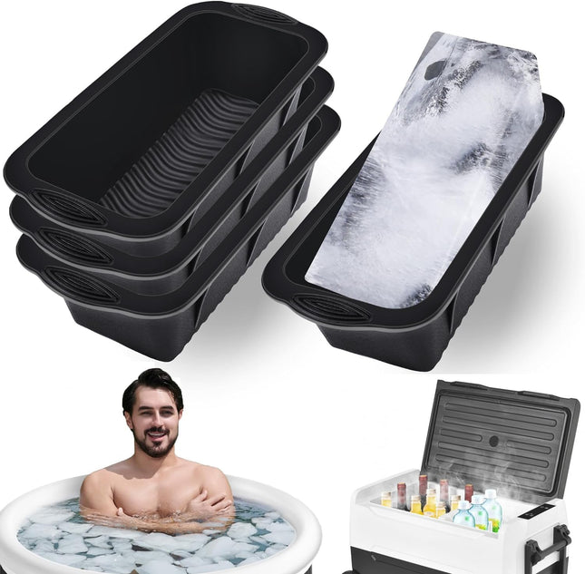 Extra Large Ice Block Mold for Ice Bath 4 Pack 8.8lb Big Ice Cube Molds Silicone V1259-DP01-A-3844 in Black