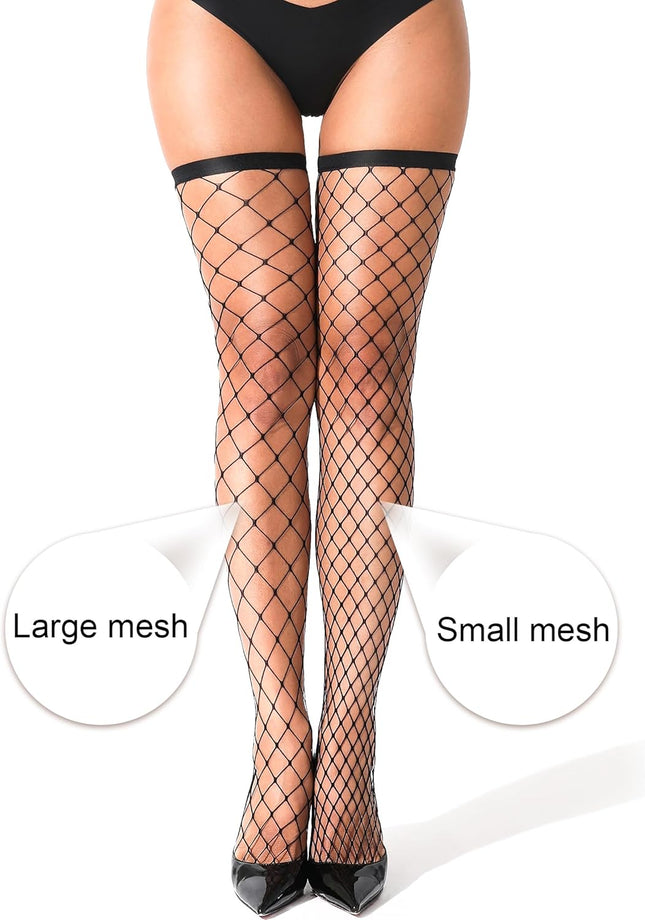 2 Pairs Fishnet Thigh High Stockings Sparkle Fish Nets for Women Sexy Pantyhose Rhinestone Fishnets – product detail