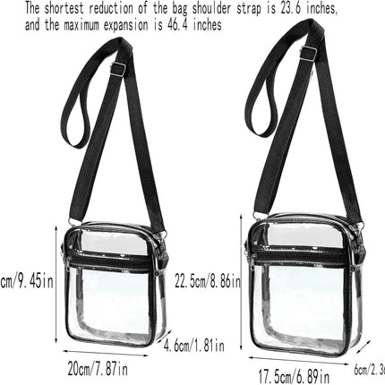 2-Pack Clear Bag Stadium Approved, Clear Crossbody Bag Purse Waterproof PVC Pocket（Style A :22 * 17 * 6cm+Style B: 20 * 15 * 5cm）