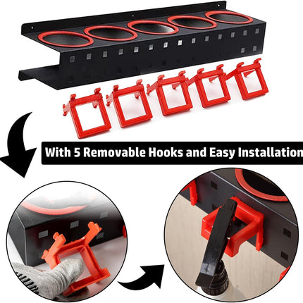 Spray Bottle Storage Rack, Wall-Mounted Spray Bottle Rack Holder, Garage Organizer Hanging Rail Car Beauty Shop Accessory Display Cleaning Detailing Tools Hanger with 5 Plastic Hanging Hooks