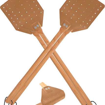 Leather Fly Swatter with Long Wooden Handle, Durable Fly Catcher for Indoor & Outdoor Use, Manual Insect Swatter for Wasps, Horseflies, and Spiders with Hanging Rope (2, Brown)