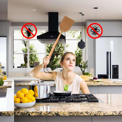 Leather Fly Swatter with Long Wooden Handle, Durable Fly Catcher for Indoor & Outdoor Use, Manual Insect Swatter for Wasps, Horseflies, and Spiders with Hanging Rope (2, Brown)