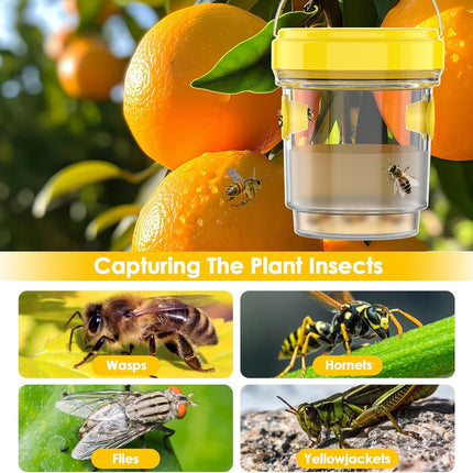 2pcs Wasp Trap, Yellow Hornet Bee Traps Catcher with Hanging Non-Toxic PP Plastic Jacket Traps for Outdoors/Garden - Yellow