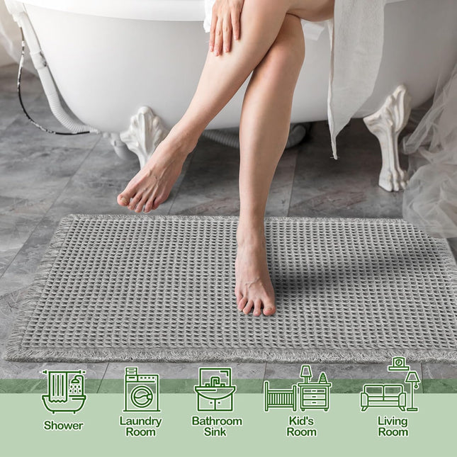 Grey Waffle Bath Mat Super Absorbent Non Slip Bathroom Rug Gray 18x30inch Machine Washable Ultra Soft – product detail