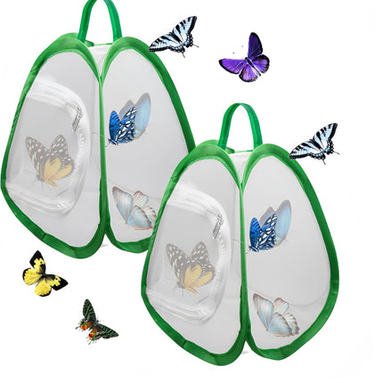 2 Pack Mini Butterfly Habitat Cage- 23 x 25.5 x 21CM, Butterfly Net, Collapsible Insect Mesh Cage- Portable Butterfly Net Habitat with Zipper for Transporting and Raising