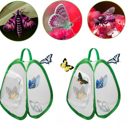 2 Pack Mini Butterfly Habitat Cage- 23 x 25.5 x 21CM, Butterfly Net, Collapsible Insect Mesh Cage- Portable Butterfly Net Habitat with Zipper for Transporting and Raising
