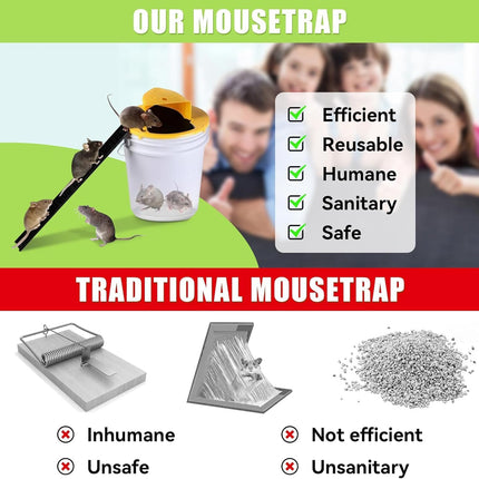 2 Pack Automatic Reset Traps-Mice Mouse Trap Bucket Flip Lid，5 Gallon Bucket Lid Mouse Rat Trap，Mouse Trap Bucket Indoor Outdoor,Reusable Mouse Trap Bucket Lid，Humane Mouse Trap