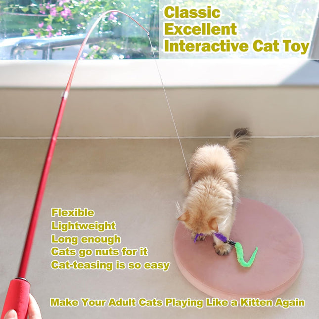 Huidcom Cat Feather Toy Retractable Cat Toys Wand with 2 Wands & 9 Assorted Teaser – product detail