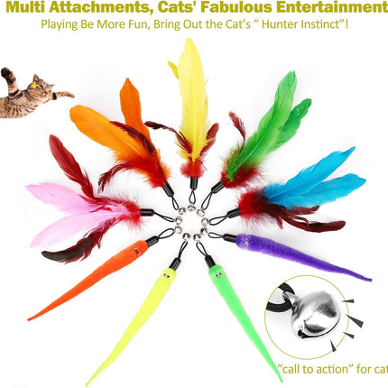 Huidcom Cat Feather Toy Retractable Cat Toys Wand with 2 Wands & 9 Assorted Teaser Refills Interactive Feather Teaser Wand Toy with Bell for Kitten Or Cat Having Fun Exerciser Playing