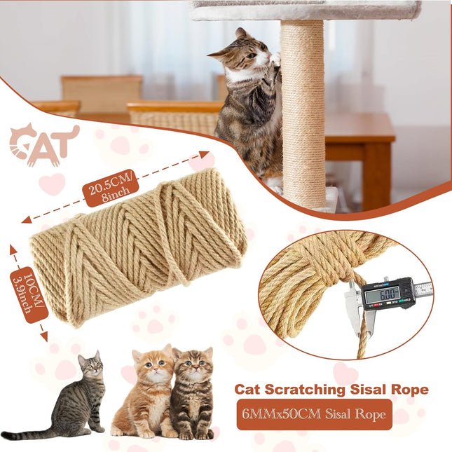 50M Sisal Rope for Cat Scratchers Cat Scratching Sisal Rope 6mm Natural Jute Hemp Rope Ideal for Replace – product detail