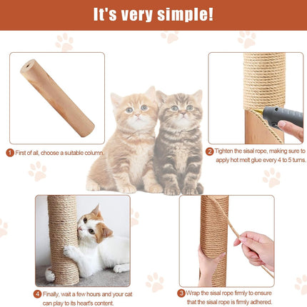 50M Sisal Rope for Cat Scratchers, Cat Scratching Sisal Rope 6mm Natural Jute Hemp Rope, Ideal for Replace Scratching Post, Repair Cat Tree, DIY Projects