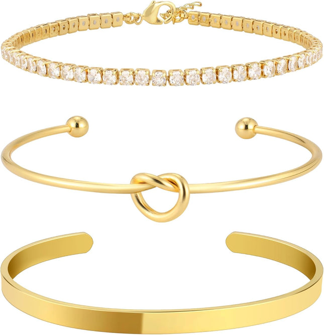 Gold Bangle Cuff Bracelets for Women 14k Gold Plated Cubic Zirconia Tennis Bracelet Non tarnish