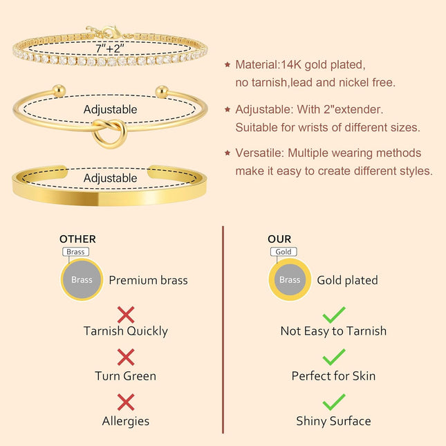 Gold Bangle Cuff Bracelets for Women 14k Gold Plated Cubic Zirconia Tennis Bracelet Non tarnish – product detail