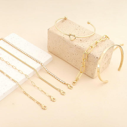Gold Bangle Cuff Bracelets for Women 14k Gold Plated Cubic Zirconia Tennis Bracelet Non tarnish Love Knot Bracelets Stack Cuff Bangles Adjustable Jewelry Set for Women 3pcs