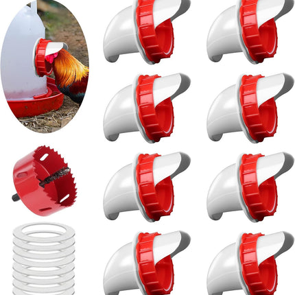 DIY Chicken Feeders, No Waste Automatic Poultry Feeder 8 Ports 1 Hole Saw Gravity Chick Feeders Rodent Proof Rain Proof Port for Buckets Barrels Bins Troughs (8 pcs)