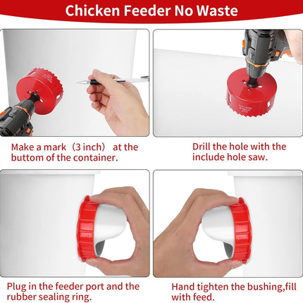 DIY Chicken Feeders, No Waste Automatic Poultry Feeder 8 Ports 1 Hole Saw Gravity Chick Feeders Rodent Proof Rain Proof Port for Buckets Barrels Bins Troughs (8 pcs)